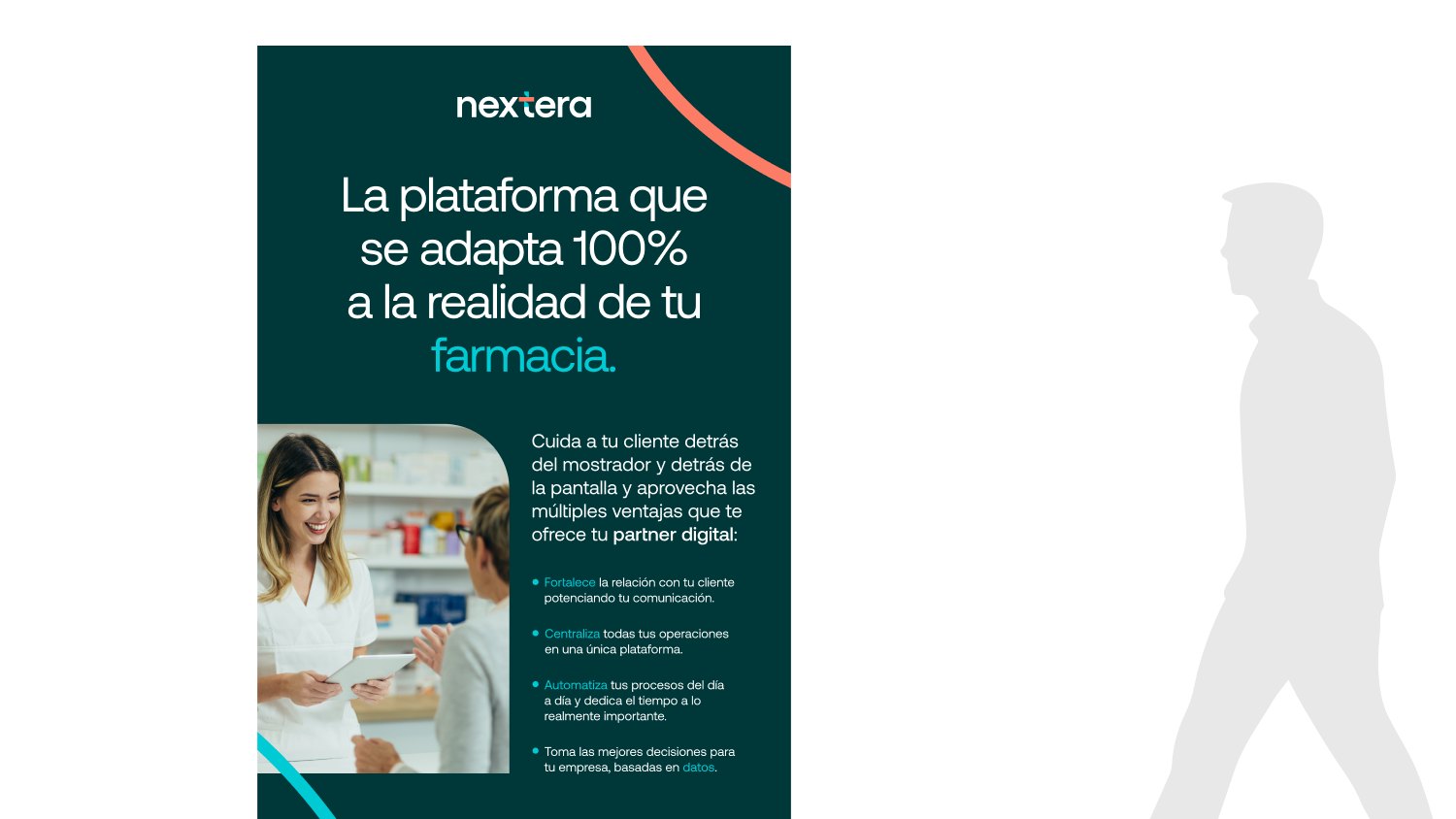 Roll-up de Nextera junto a una silueta humana para dar escala